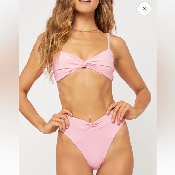 NWT L*Space Nancy Lee Bitsy Bikini Bottom Crystal Pink Twist Front, Size X-Large - Picture 2 of 10